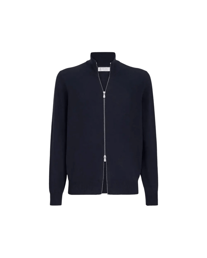 BRUNELLO CUCINELLI - Gilet Zippé en Cachemire à Col Montant Marine - Lothaire