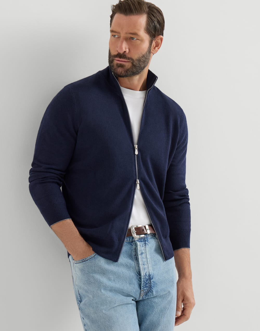 BRUNELLO CUCINELLI - Gilet Zippé en Cachemire à Col Montant Marine - Lothaire
