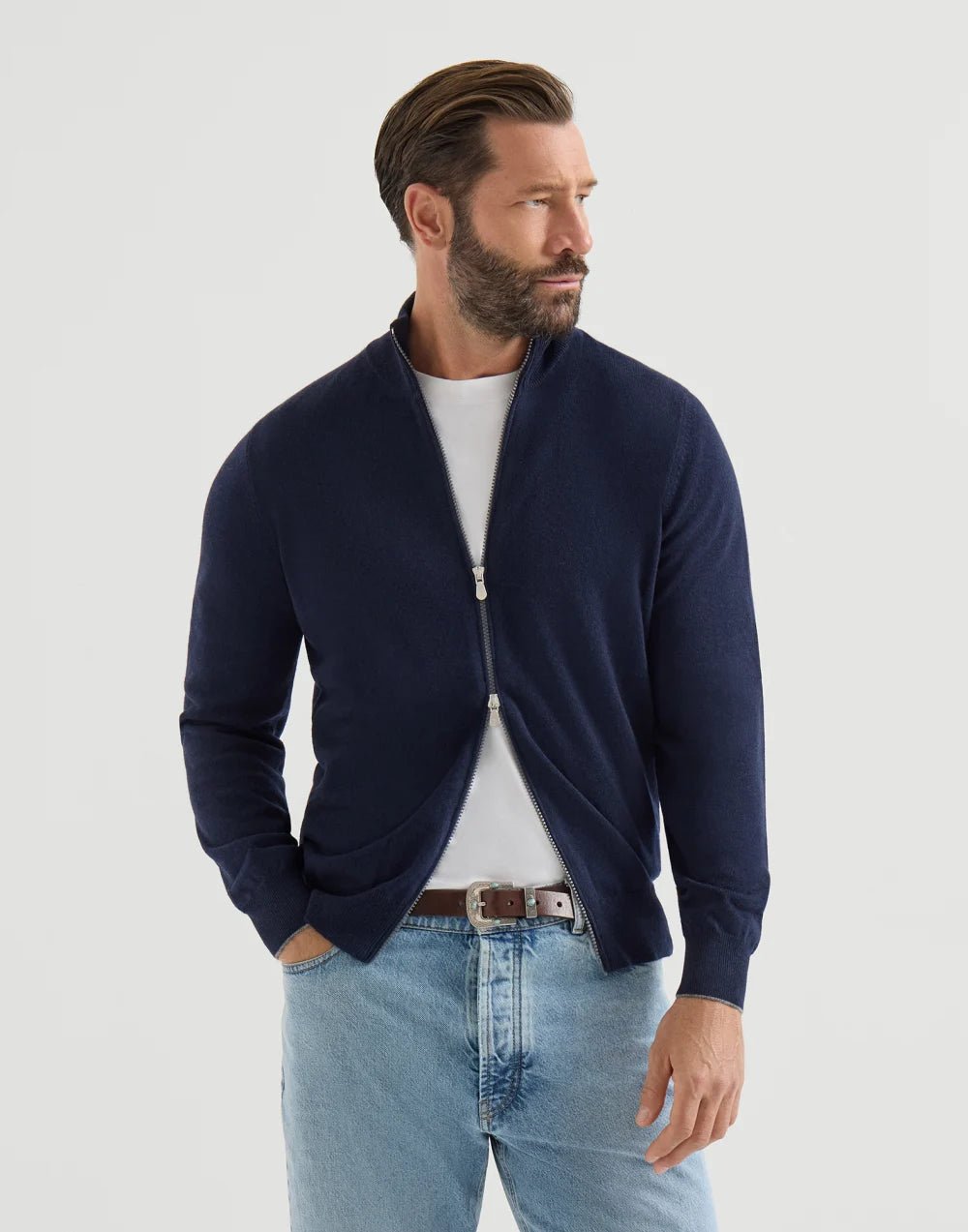 BRUNELLO CUCINELLI - Gilet Zippé en Cachemire à Col Montant Marine - Lothaire
