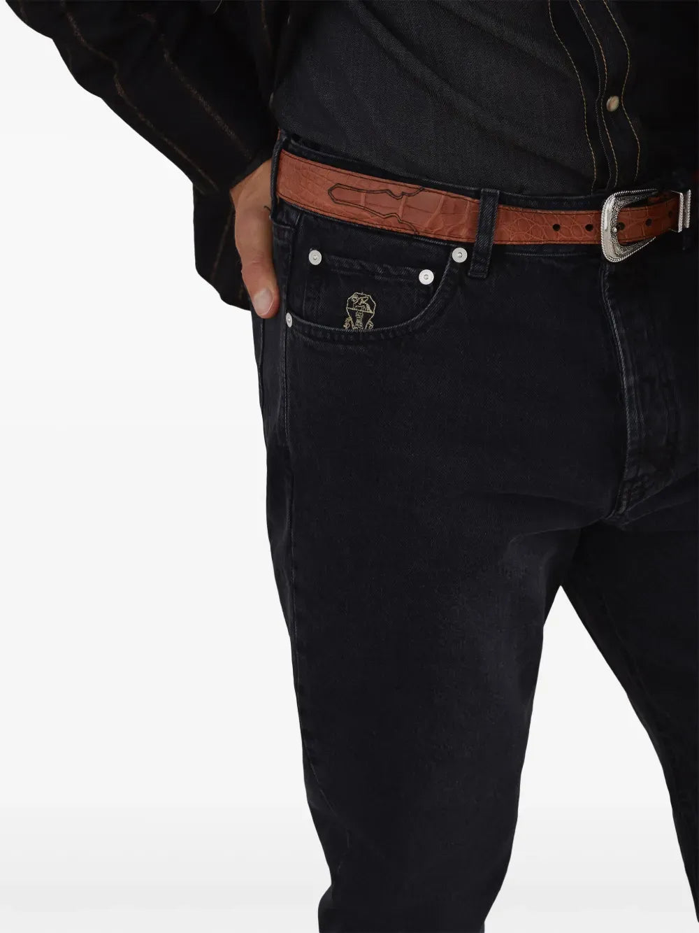 BRUNELLO CUCINELLI - Jean slim à taille mi - haute gris - Lothaire