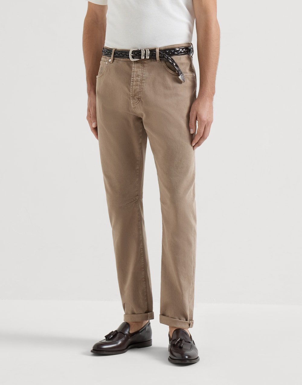 BRUNELLO CUCINELLI - Pantalon cinq poches en denim confort teint en pièce Marron clair - Lothaire