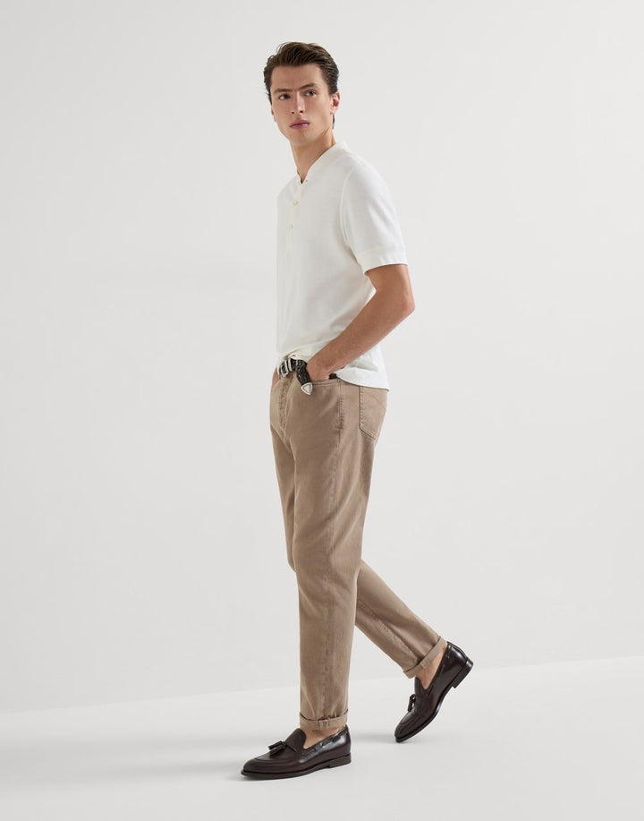 BRUNELLO CUCINELLI - Pantalon cinq poches en denim confort teint en pièce Marron clair - Lothaire