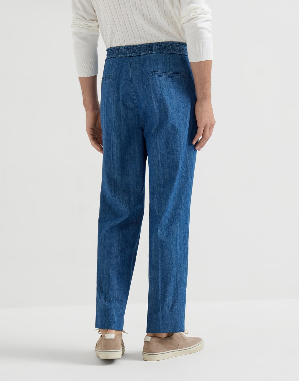 BRUNELLO CUCINELLI - Pantalon en denim léger à coulisse et double pince Bleu - Lothaire