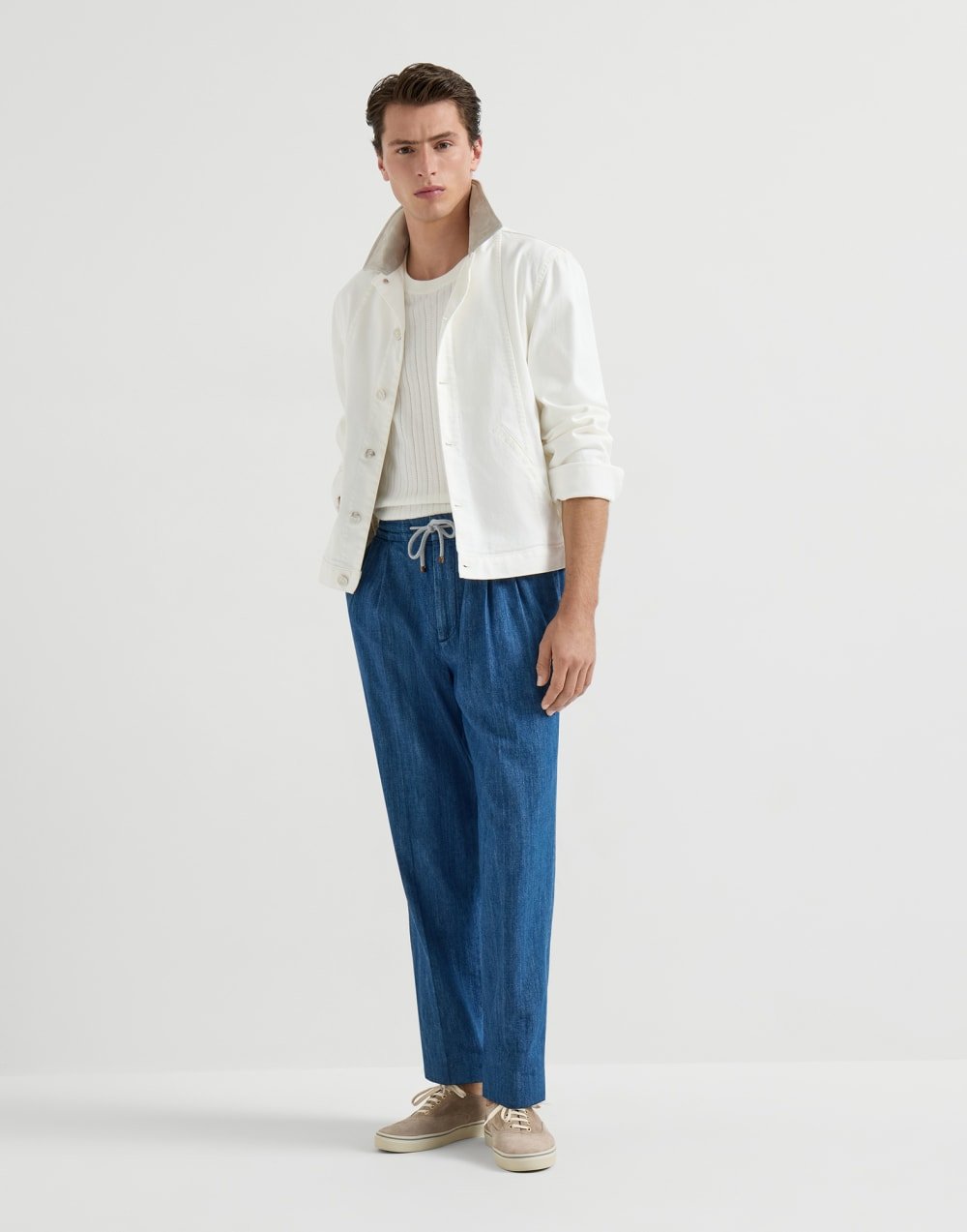 BRUNELLO CUCINELLI - Pantalon en denim léger à coulisse et double pince Bleu - Lothaire