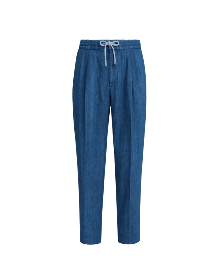 BRUNELLO CUCINELLI - Pantalon en denim léger à coulisse et double pince Bleu - Lothaire