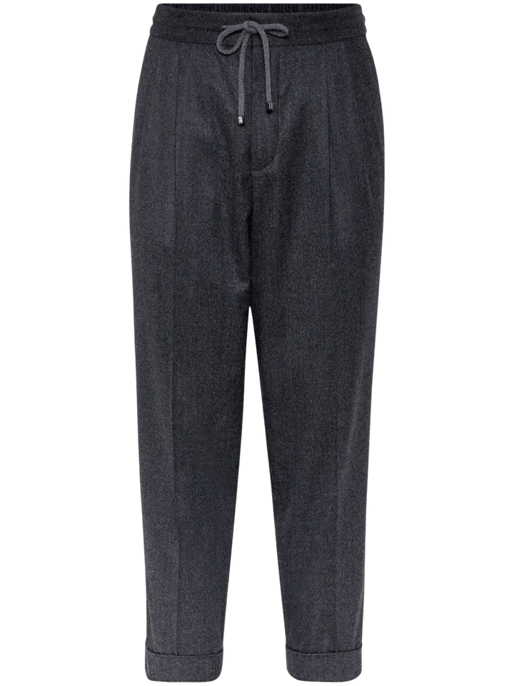 BRUNELLO CUCINELLI - Pantalon en Flanelle de Laine Vierge à Double Pinces Gris - Lothaire