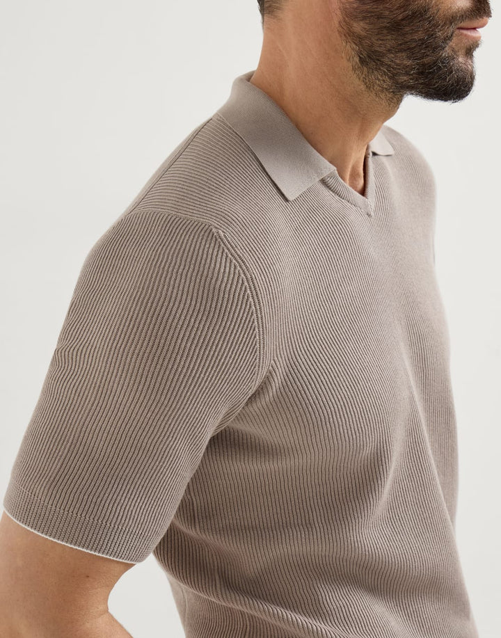 BRUNELLO CUCINELLI - Polo en maille de coton en côtes anglaises Marron clair - Lothaire