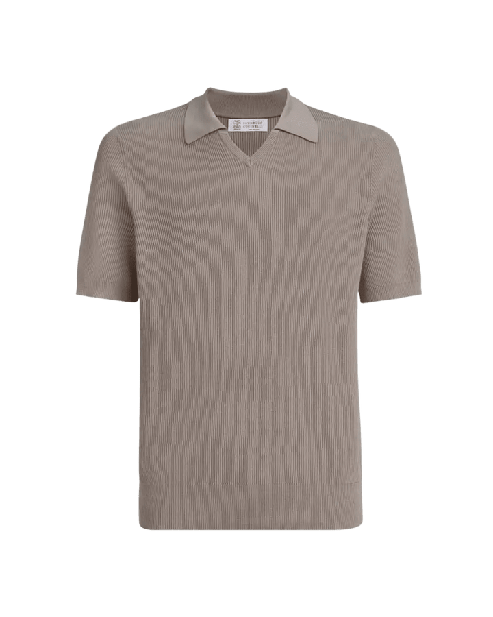 BRUNELLO CUCINELLI - Polo en maille de coton en côtes anglaises Marron clair - Lothaire