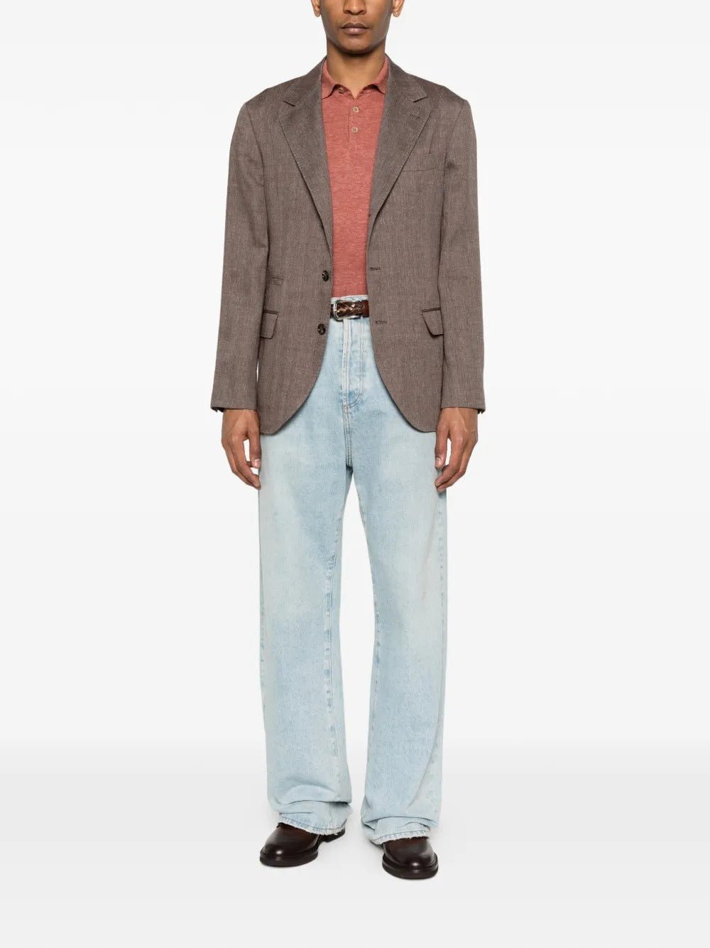 BRUNELLO CUCINELLI - Polo en maille de lin et coton chiné Orange rouille - Lothaire