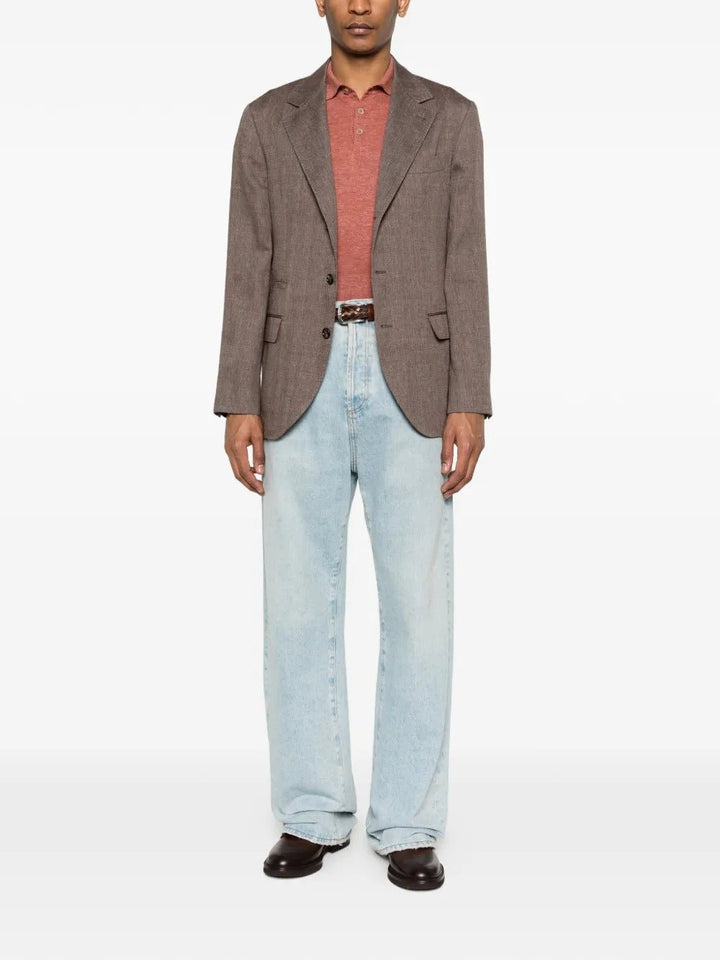 BRUNELLO CUCINELLI - Polo en maille de lin et coton chiné Orange rouille - Lothaire