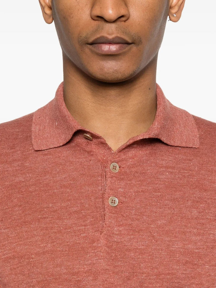 BRUNELLO CUCINELLI - Polo en maille de lin et coton chiné Orange rouille - Lothaire