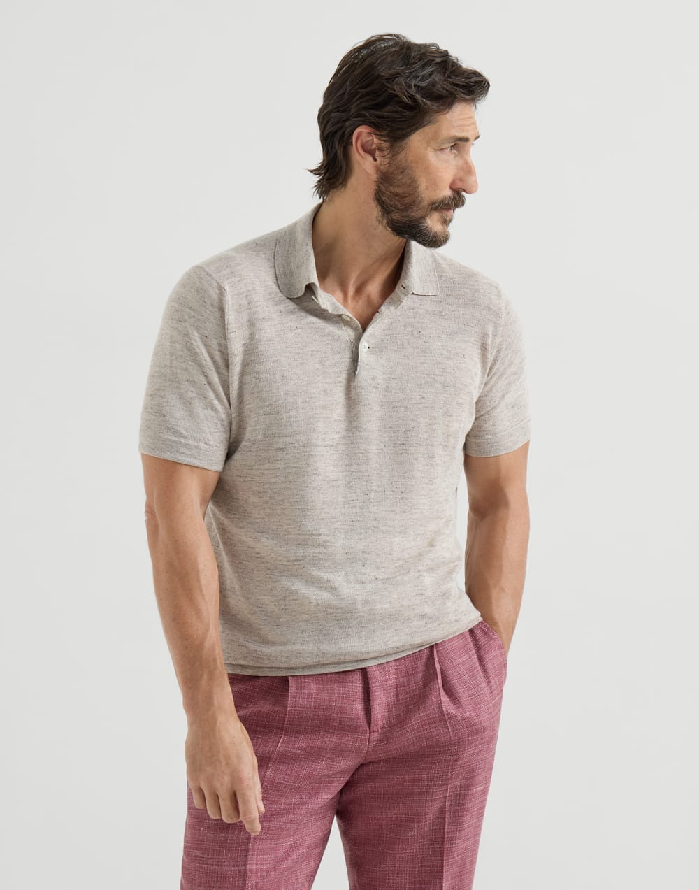 BRUNELLO CUCINELLI - Polo en maille de lin et coton Sable - Lothaire