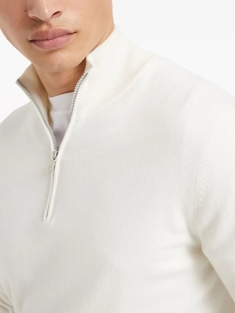 BRUNELLO CUCINELLI - Pull col camioneur en cachemire blanc - Lothaire