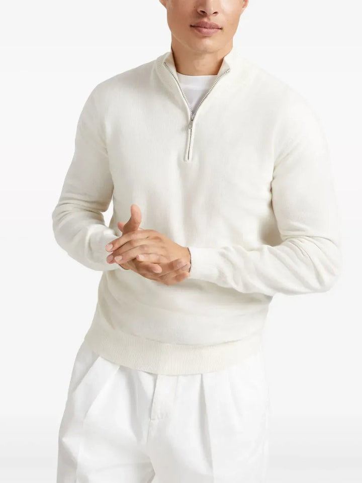 BRUNELLO CUCINELLI - Pull col camioneur en cachemire blanc - Lothaire