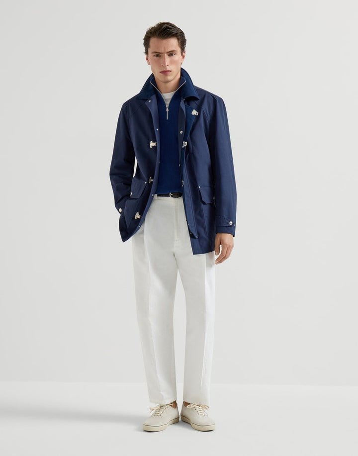 BRUNELLO CUCINELLI - Pull en coton en côtes anglaises, ouverture par zip et manches raglan Bleu océan - Lothaire
