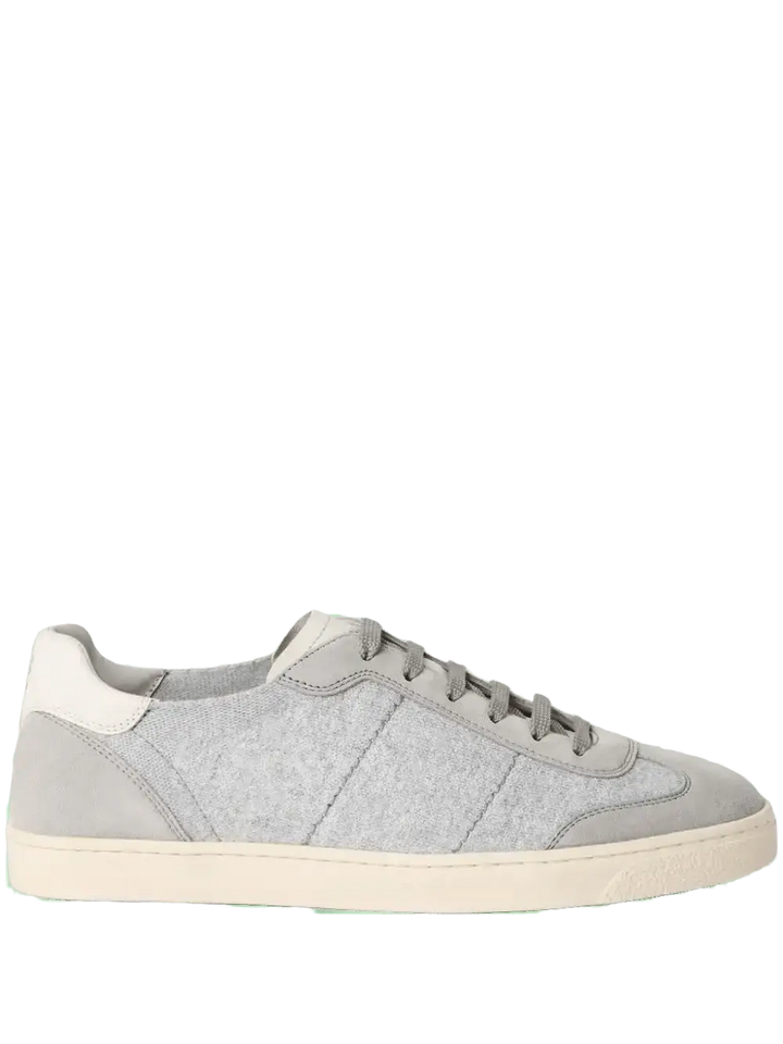 BRUNELLO CUCINELLI - Sneakers en maille de coton, daim lavé et cuir de veau Soft Gris - Lothaire