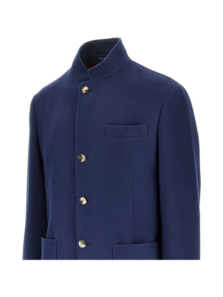 BRUNELLO CUCINELLI - Veste Col Mao en Laine Vierge Bleue - Lothaire