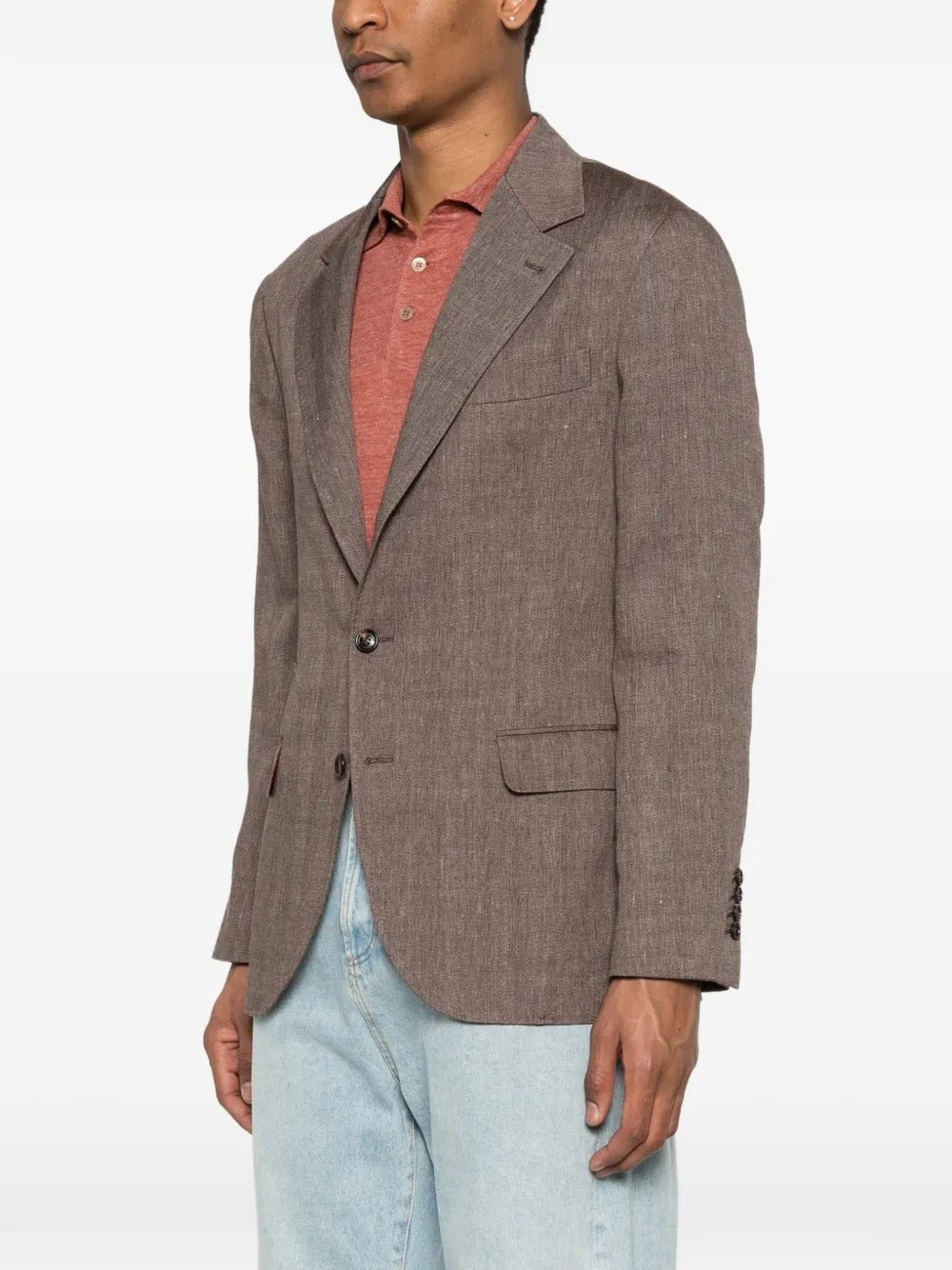 BRUNELLO CUCINELLI - Veste déstructurée en lin et laine vierge motif chevrons marron - Lothaire