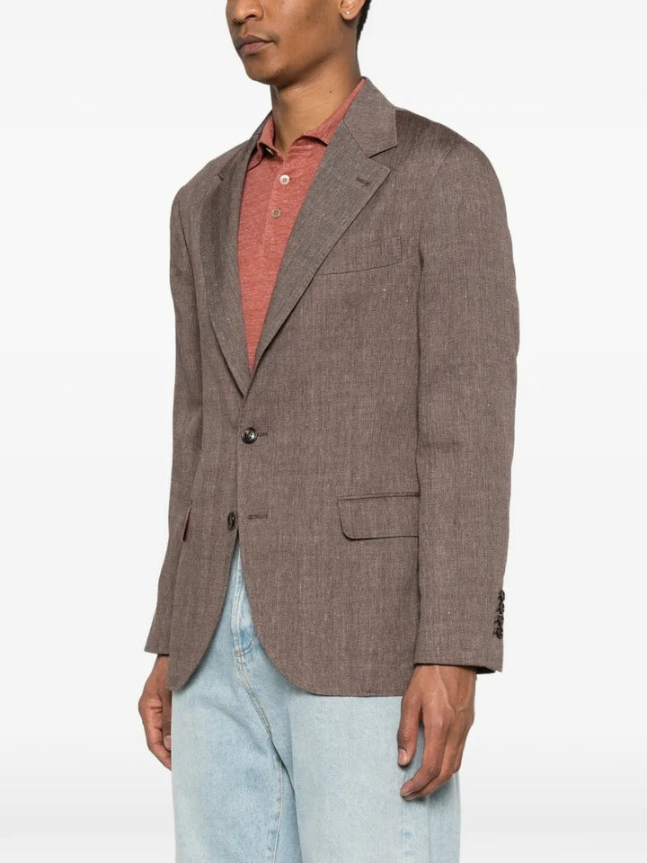 BRUNELLO CUCINELLI - Veste déstructurée en lin et laine vierge motif chevrons marron - Lothaire