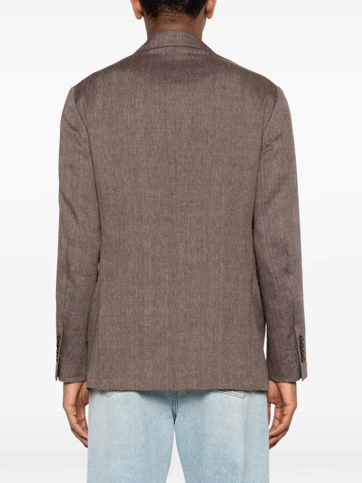 BRUNELLO CUCINELLI - Veste déstructurée en lin et laine vierge motif chevrons marron - Lothaire