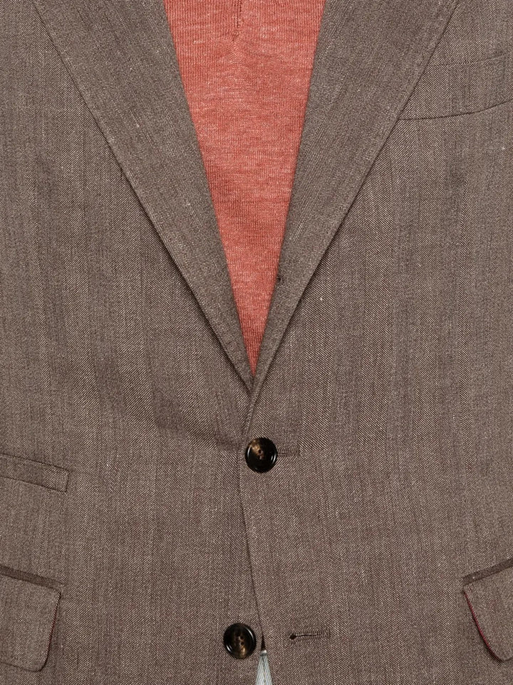 BRUNELLO CUCINELLI - Veste déstructurée en lin et laine vierge motif chevrons marron - Lothaire