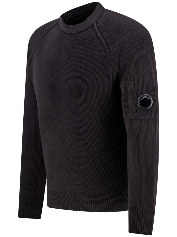 C.P. COMPANY - Pull Lens en coton chenille Noir