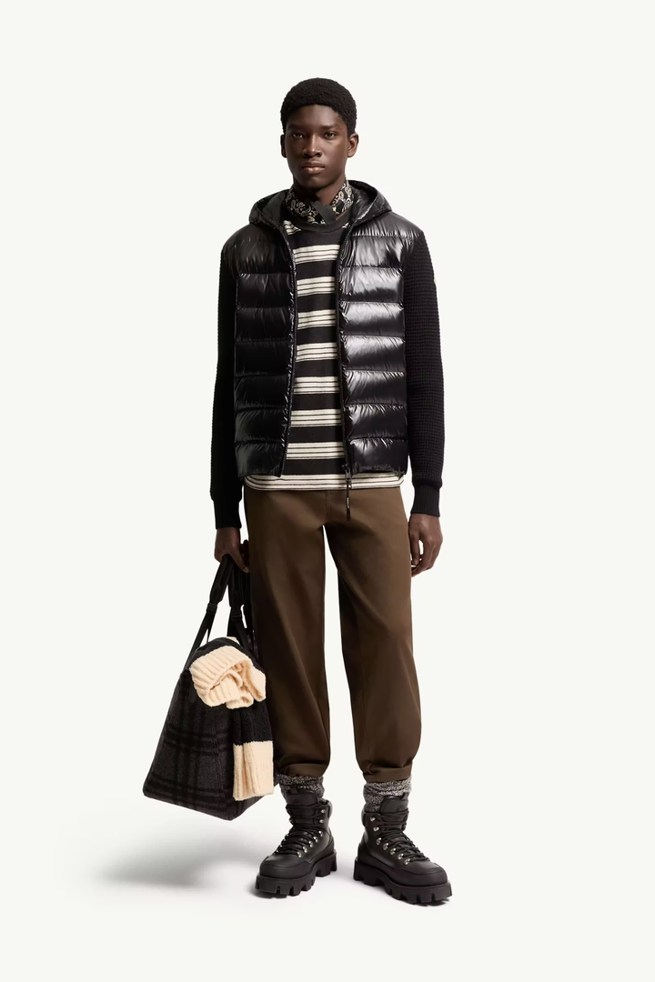 MONCLER - Cardigan matelassé zippé en laine et cachemire Noir