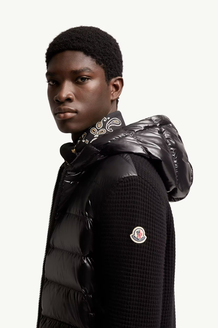 MONCLER - Cardigan matelassé zippé en laine et cachemire Noir