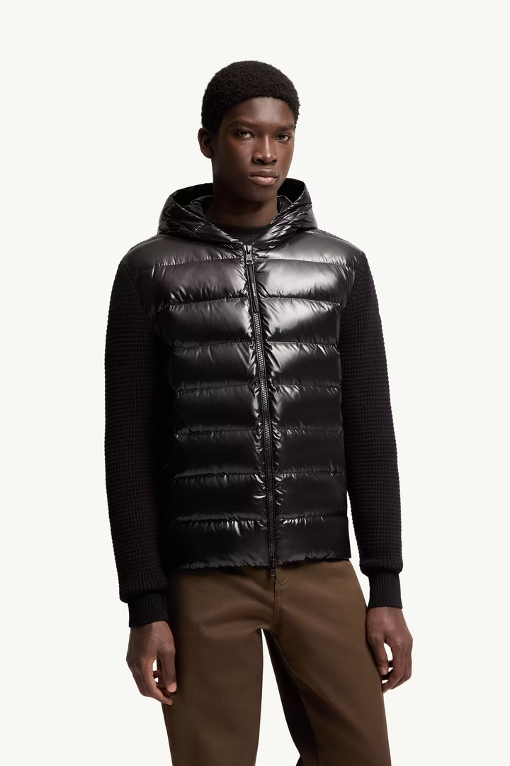 MONCLER - Cardigan matelassé zippé en laine et cachemire Noir