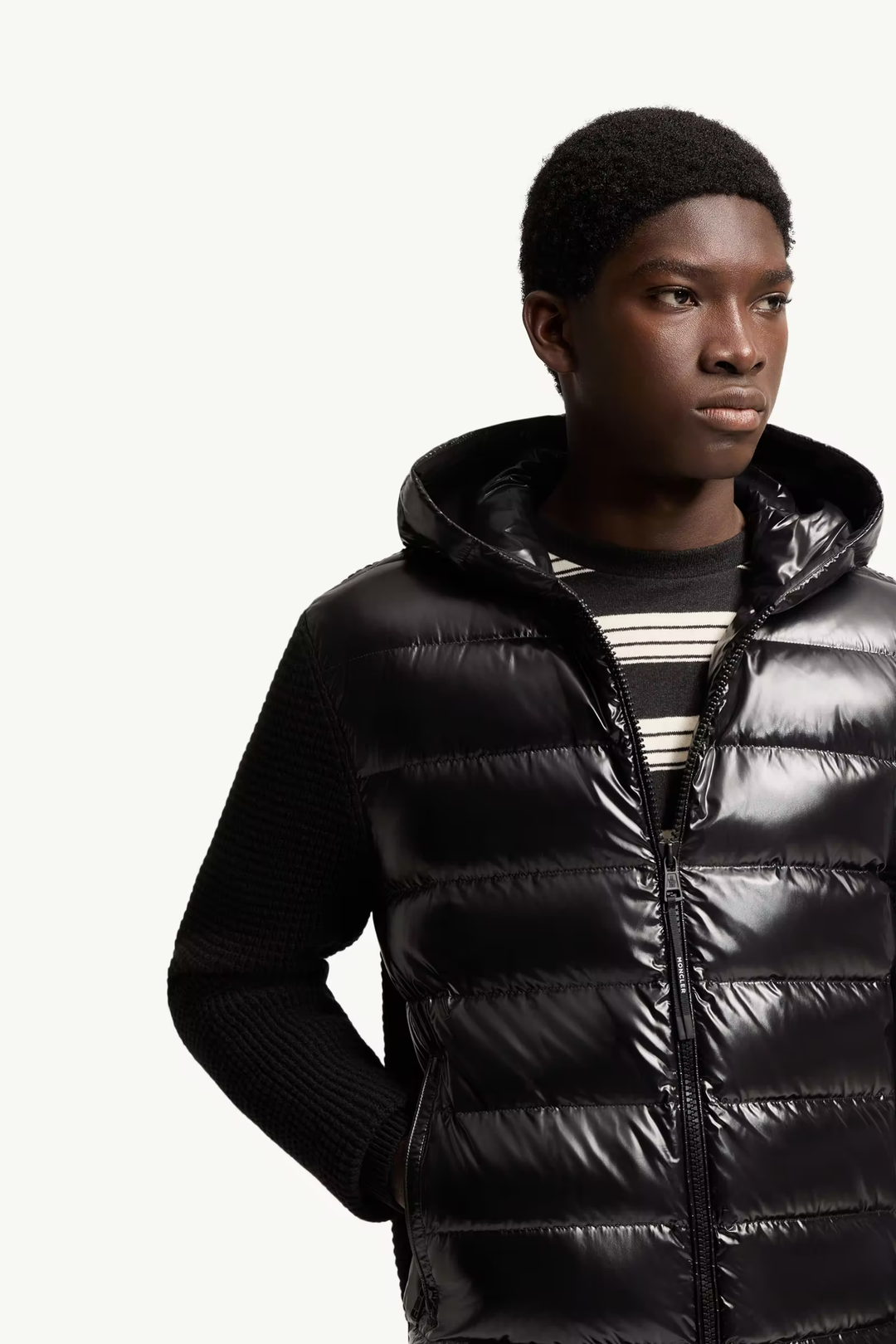 MONCLER - Cardigan matelassé zippé en laine et cachemire Noir