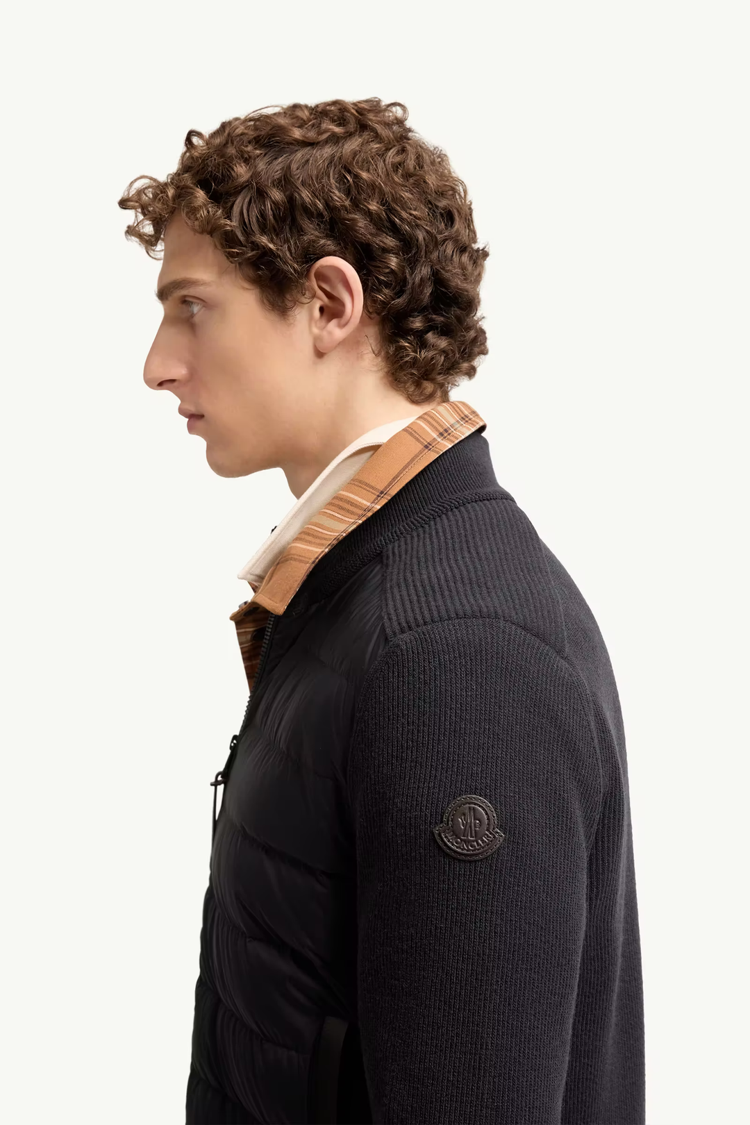 MONCLER - Cardigan zippé matelassé en laine et cachemire Bleu marine