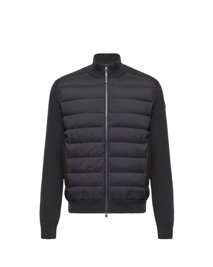 MONCLER - Cardigan zippé matelassé en laine et cachemire Bleu marine