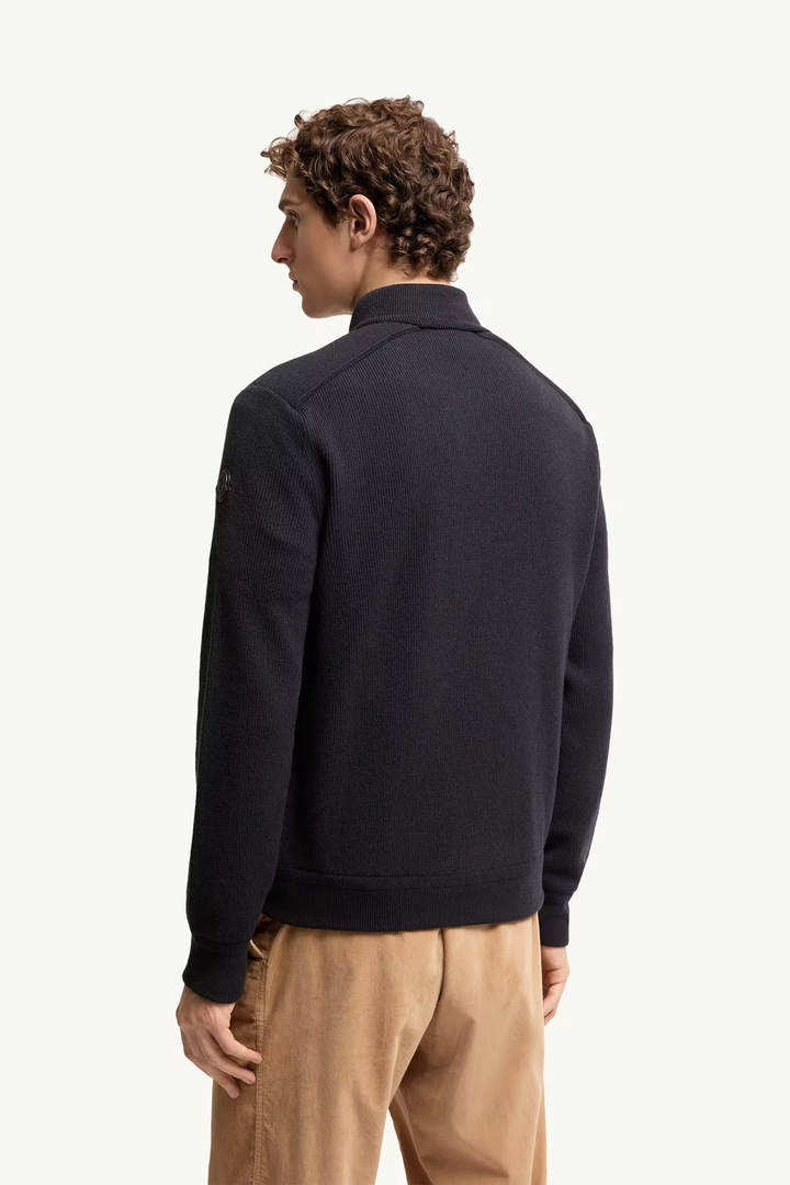 MONCLER - Cardigan zippé matelassé en laine et cachemire Bleu marine