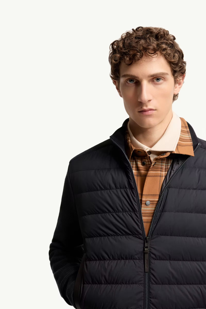 MONCLER - Cardigan zippé matelassé en laine et cachemire Bleu marine