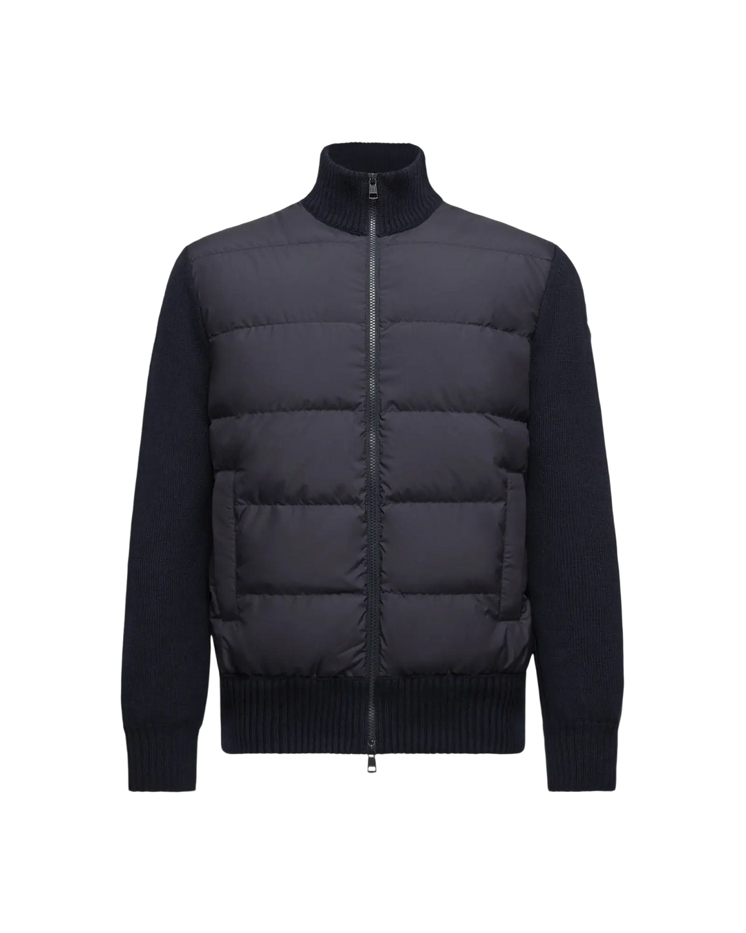 MONCLER – Cardigan zippé matelassé en laine Bleu marine