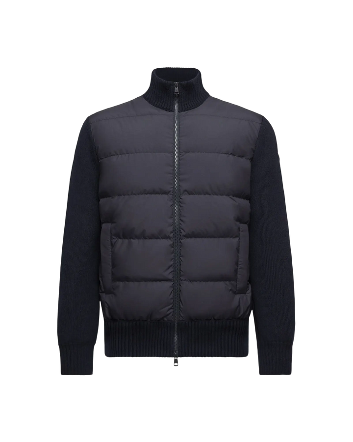 MONCLER – Cardigan zippé matelassé en laine Bleu marine
