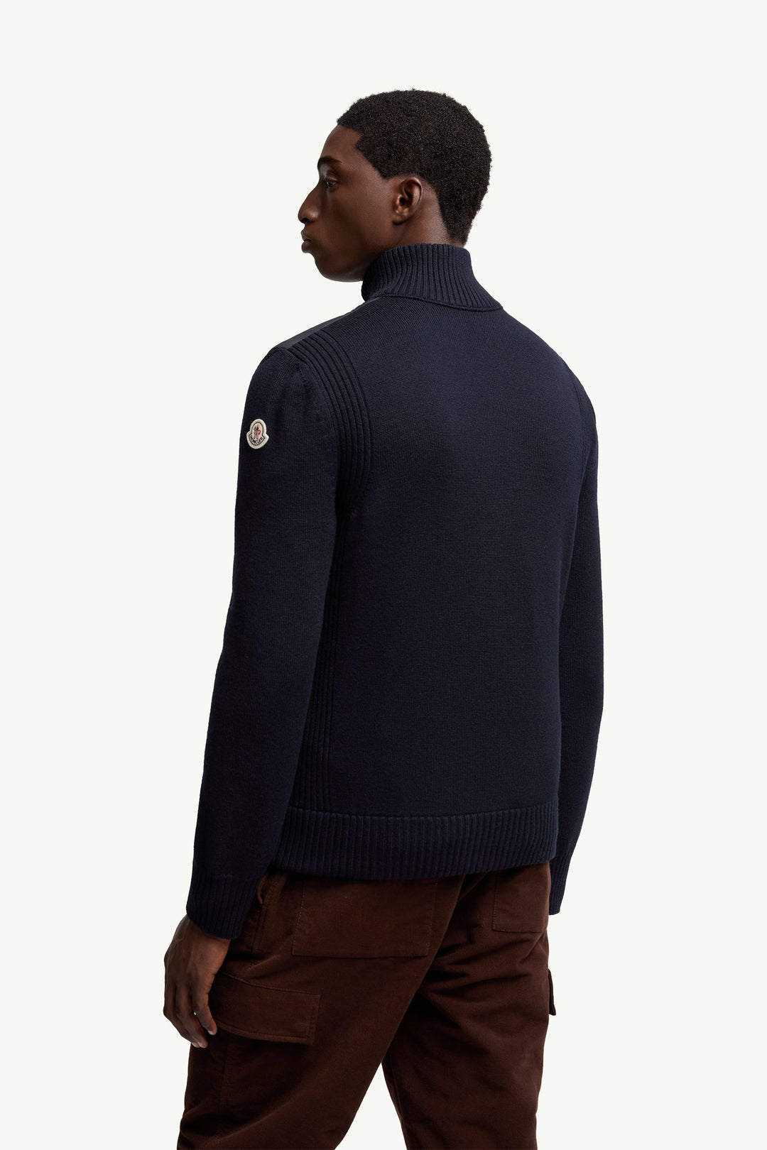 MONCLER – Cardigan zippé matelassé en laine Bleu marine