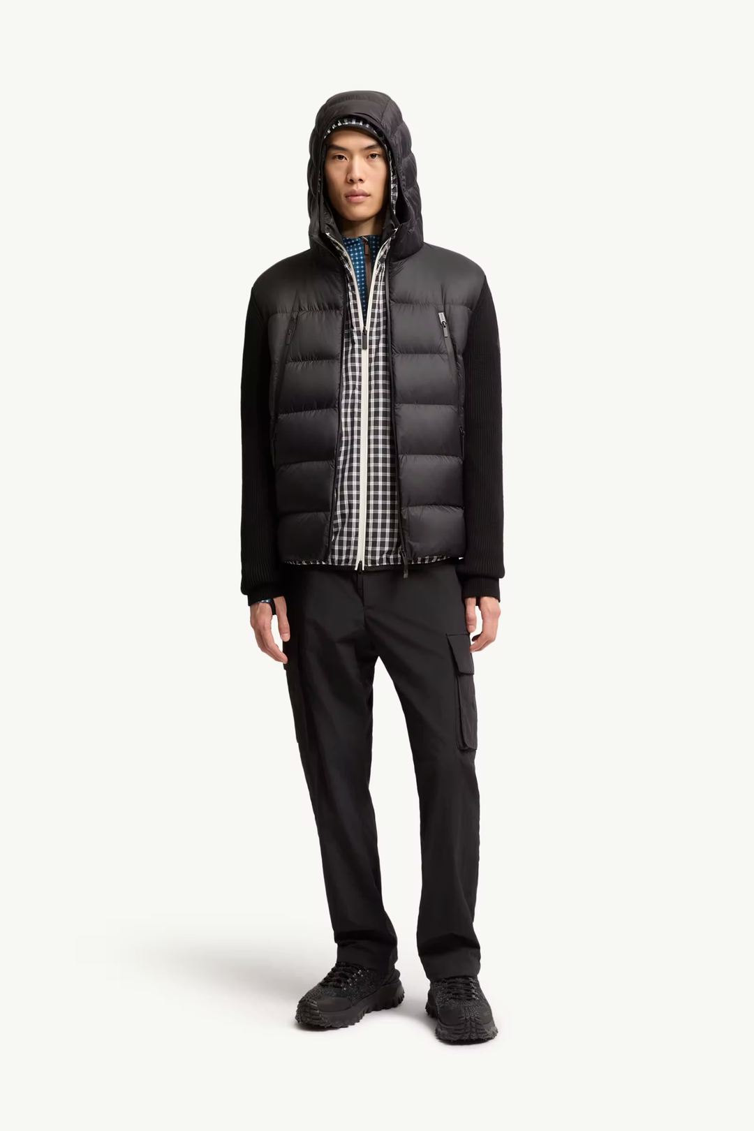 MONCLER - Cardigan zippé matelassé en laine Noir