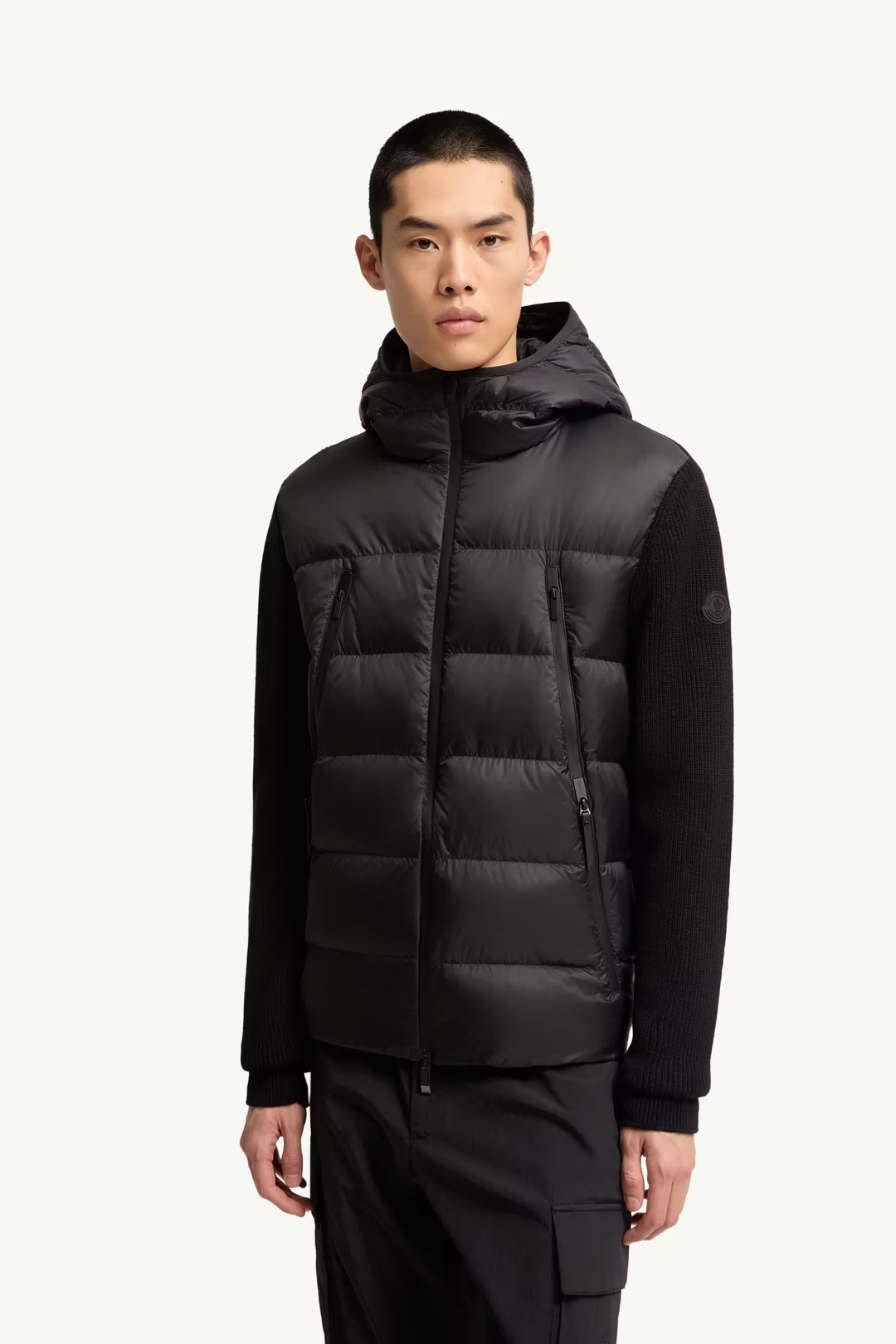 MONCLER - Cardigan zippé matelassé en laine Noir