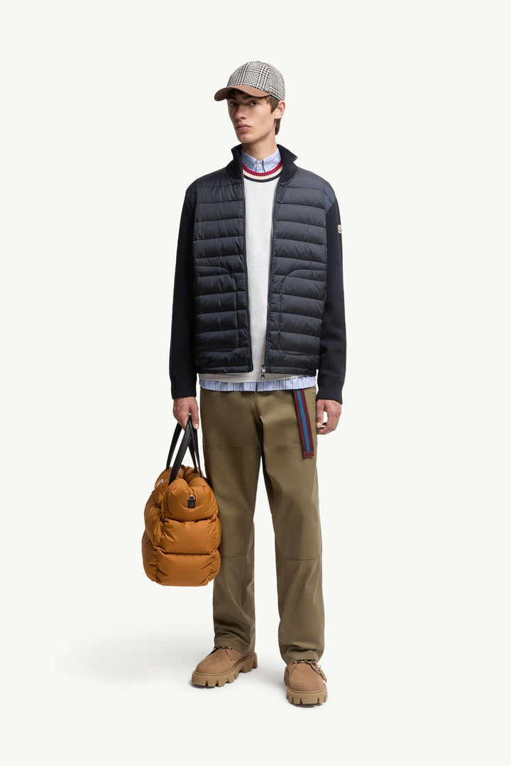 MONCLER – Cardigan zippé matelassé Bleu marine