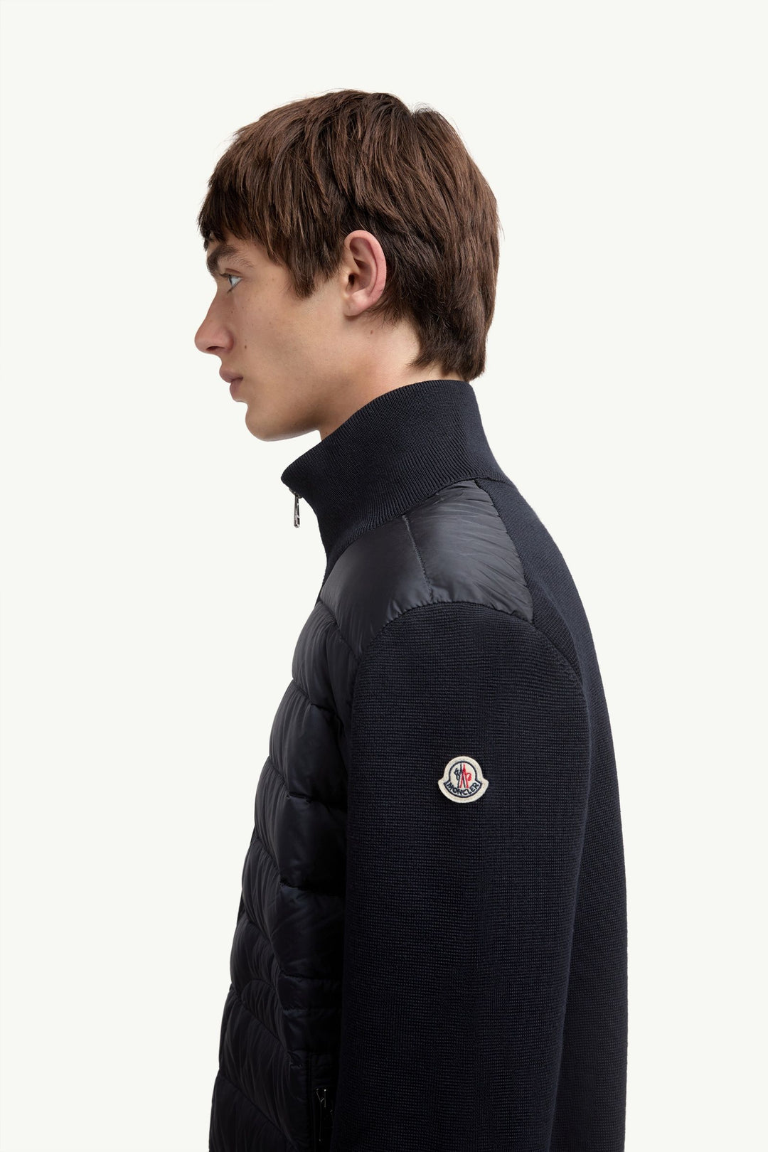 MONCLER – Cardigan zippé matelassé Bleu marine