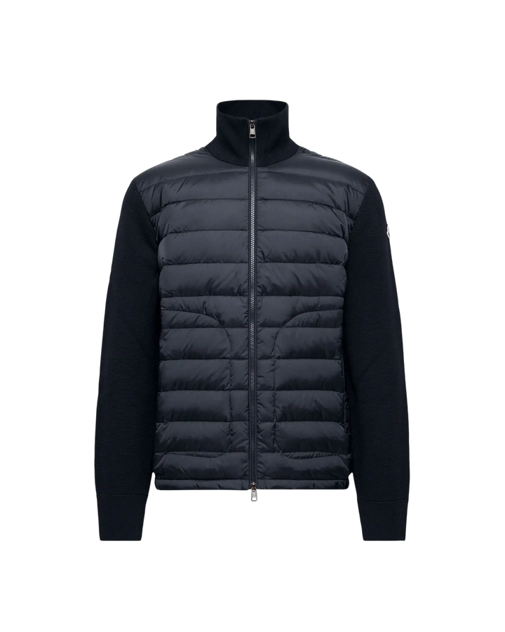 MONCLER – Cardigan zippé matelassé Bleu marine