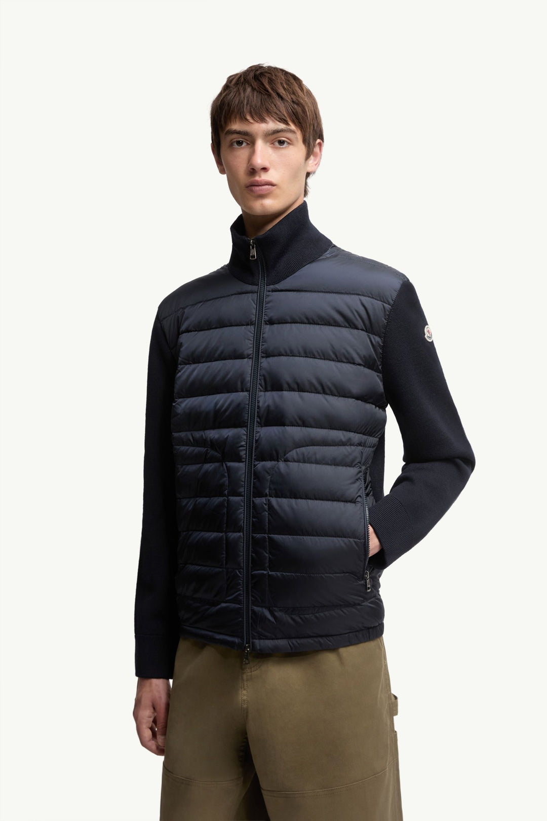 MONCLER – Cardigan zippé matelassé Bleu marine