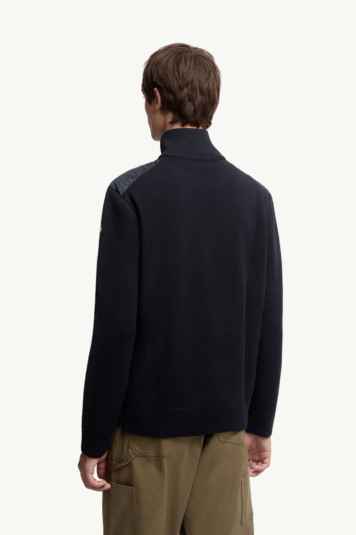 MONCLER – Cardigan zippé matelassé Bleu marine