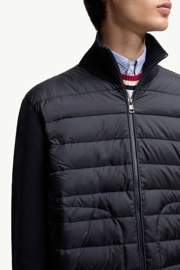 MONCLER – Cardigan zippé matelassé Bleu marine