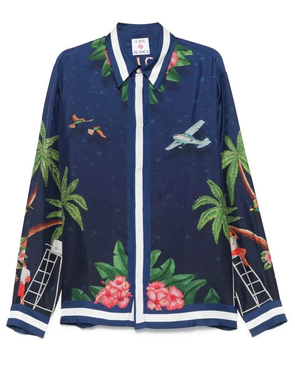 CASABLANCA - Chemise à Boutonnière sur le Devant Bleu Nuit - Lothaire