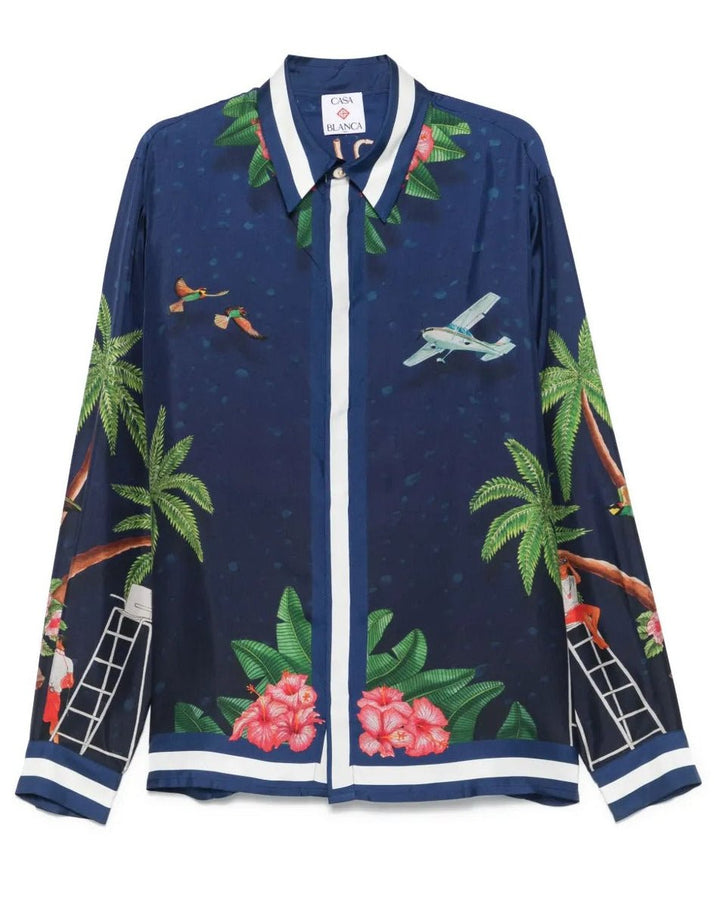 CASABLANCA - Chemise à Boutonnière sur le Devant Bleu Nuit - Lothaire