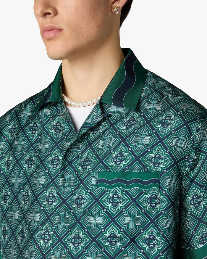 CASABLANCA - Chemise en Soie Monogramme Radiating Vert Foncé - Lothaire