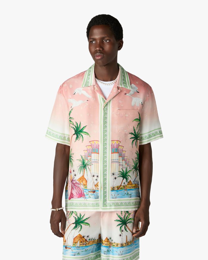 CASABLANCA - Chemise manches courtes en soie imprimée Rose éthéré - Lothaire
