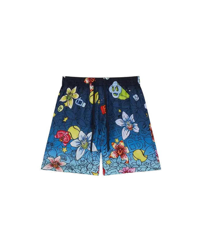 CASABLANCA - Collage D'Icones Graphiques Silk Shorts Bleu - Lothaire
